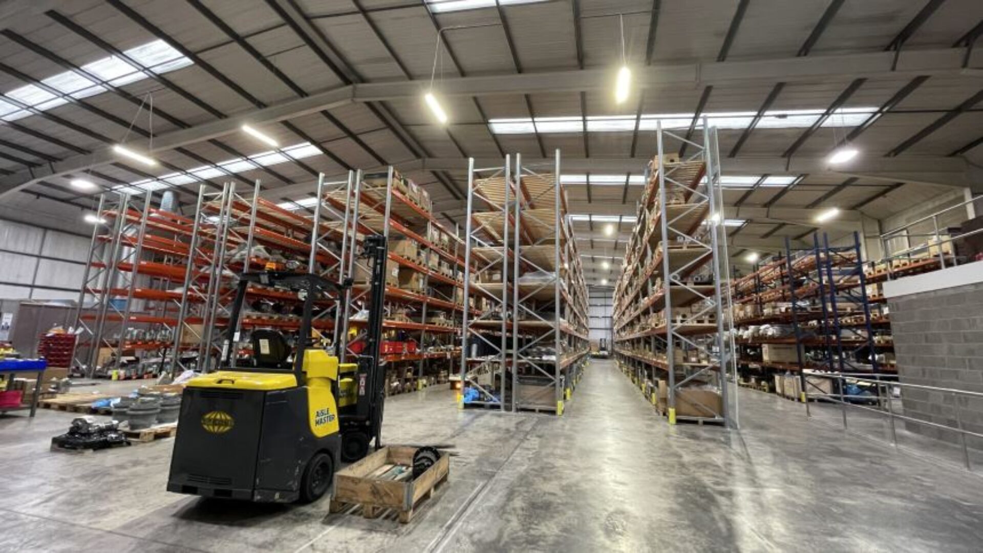 Warm air heating unit installed in Bonfiglioli warehouse space.
